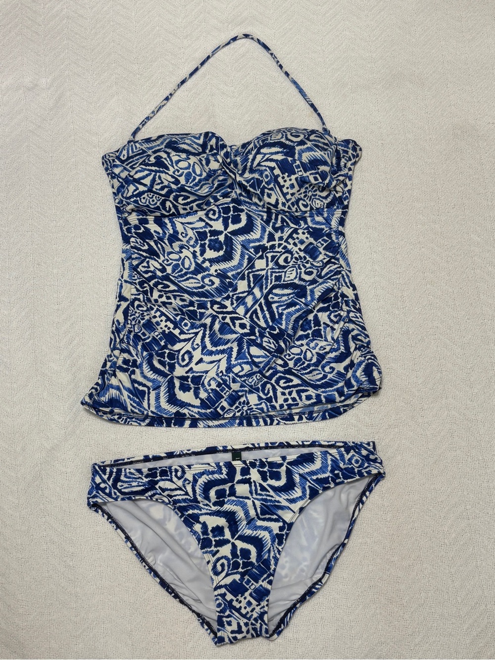 Lauren Ralph Lauren Tribal Ikat Twist Halter Tankini 2pc Swimsuit Blue White 12